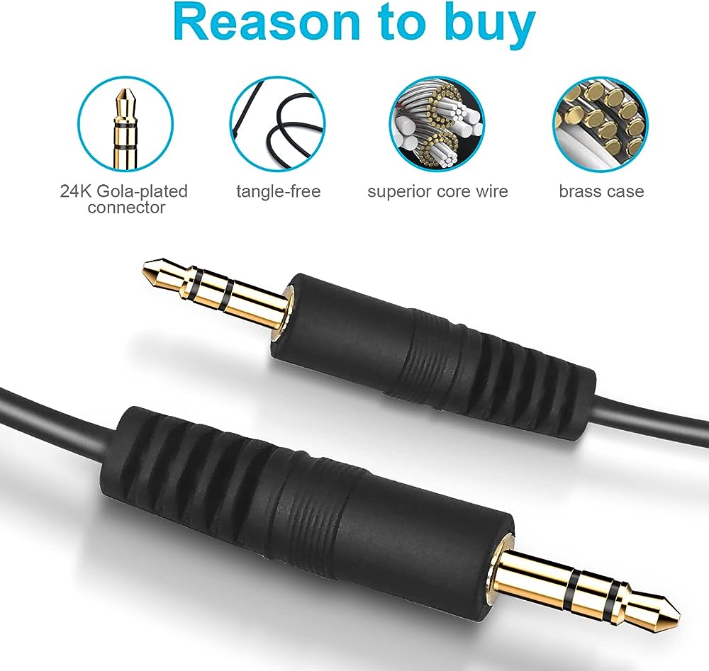 Câble auxiliaire jack audio stéréo mâle vers mâle 3,5 mm (1 m) Câble auxiliaire jack audio stéréo mâle vers mâle 3,5 mm (1 m)